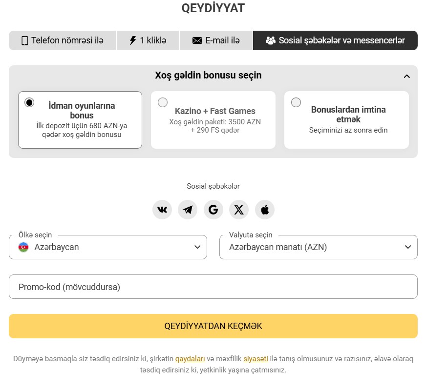 Melbet bukmeker kontorunda Azərbaycanda qeydiyyat
