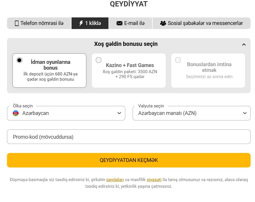 Melbet kazinosunda qeydiyyat